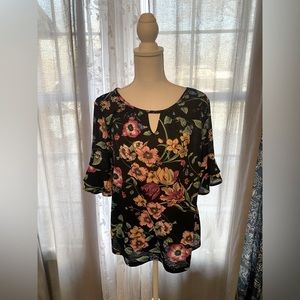 NY & CO black multi color floral blouse top size large